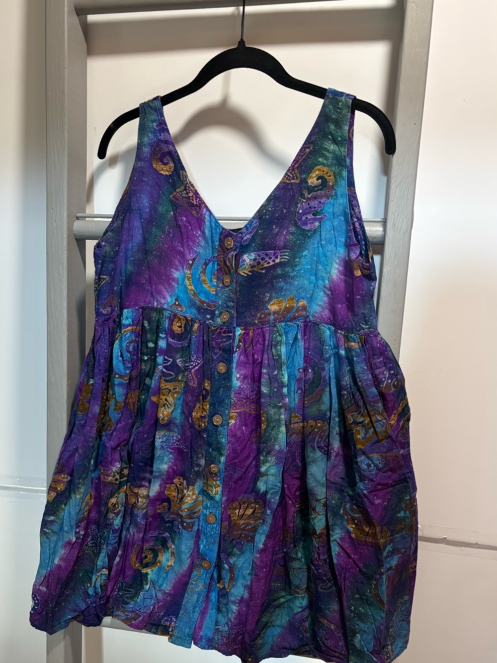 Sealife motif tunic, med (?),flowy, resort, bohemian, crunchy, hippie, whimsy